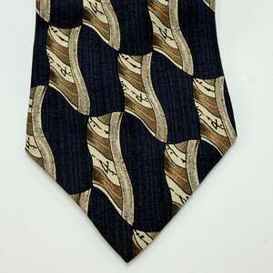 George Machado Navy Blue and Gold Geometric Silk Neck Tie